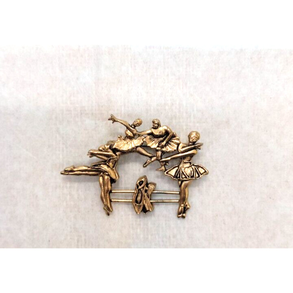 Ballerina Movement Gold Tone Moveable Pointe Shoes Brooch Unique 1.25"H x 2"W - Picture 1 of 4